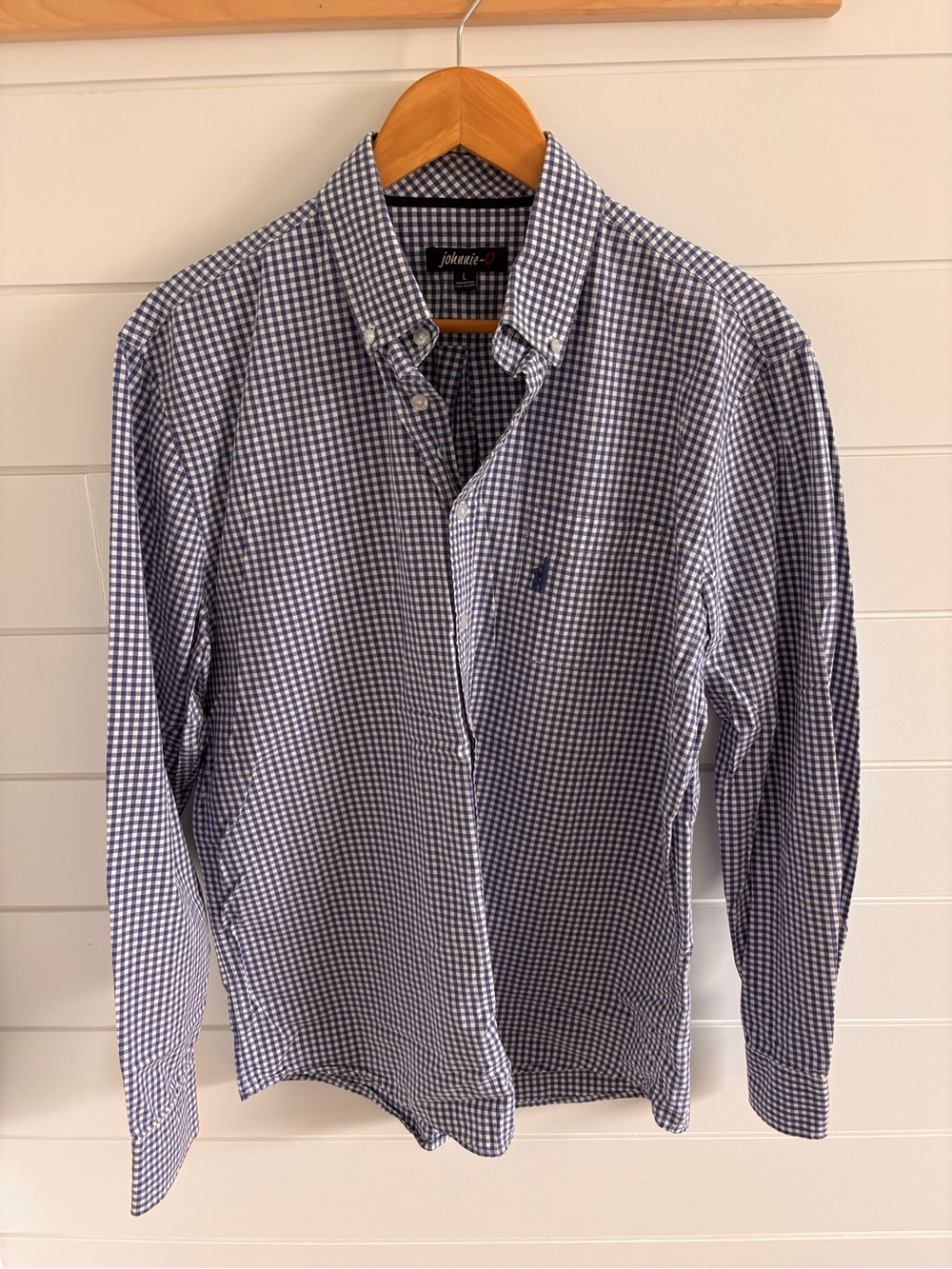 Johnnie-O Men's Blue & White Gingham Cotton Button-Down Shirt - Large